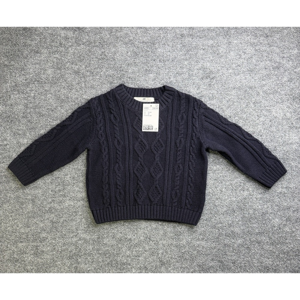 H&M Sweater 2T Toddler Cable Knit Crewneck Long Sleeveβ Dark Navy Blue